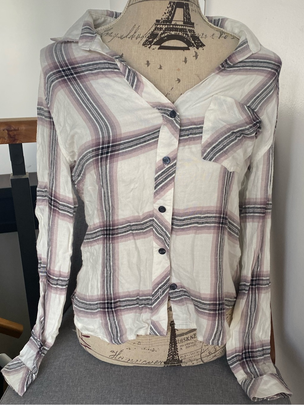 cloth & stone White and Purple Plaid Button-Down Shirt